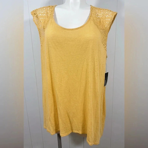 NWT A.N.A A New Approach Yellow Sleeveless Crochet Tank Top Boho Plus Size 3X - Picture 1 of 8
